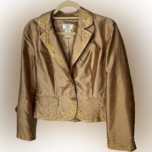 IXE Sz S 100% Silk Dull Gold Elegant Embroidered Women’s Jacket